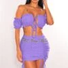 Amethyst Off Shoulder Frill Tie Up Ruched Skirt Two Piece Set