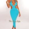 Aqua Halter V Neck Cut Out Open Back Midi Dress