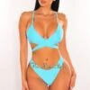 Aqua Padded Crochet Spaghetti Straps Wrap Around Bikini