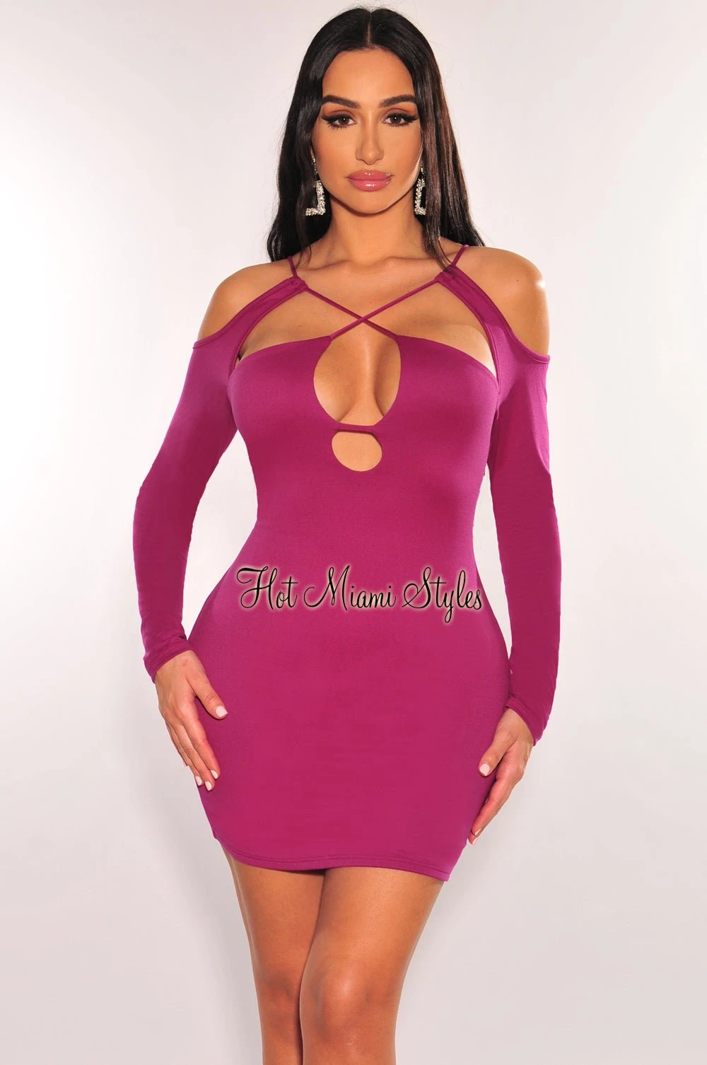 Berry Cut Out CrissCross Long Sleeve Mini Dress 1 Berry Cut Out CrissCross Long Sleeve Mini Dress