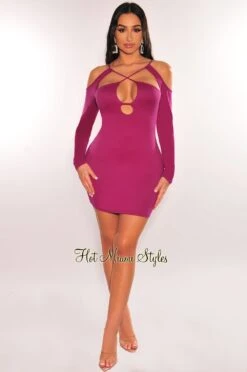 Berry Cut Out CrissCross Long Sleeve Mini Dress 6 Berry Cut Out CrissCross Long Sleeve Mini Dress -Miamis Style Shop berry cut out crisscross long sleeve mini dress hot miami styles 566924