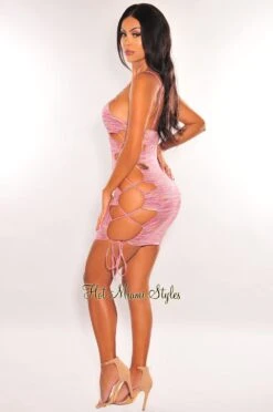 Berry Marl Gold Chain Straps Lace Up Sides Dress -Miamis Style Shop berry marl gold chain straps lace up sides dress hot miami styles 294165