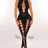 Black Animal Print Seamless Rhinestone Sleeveless Cut Out Jumpsuit
