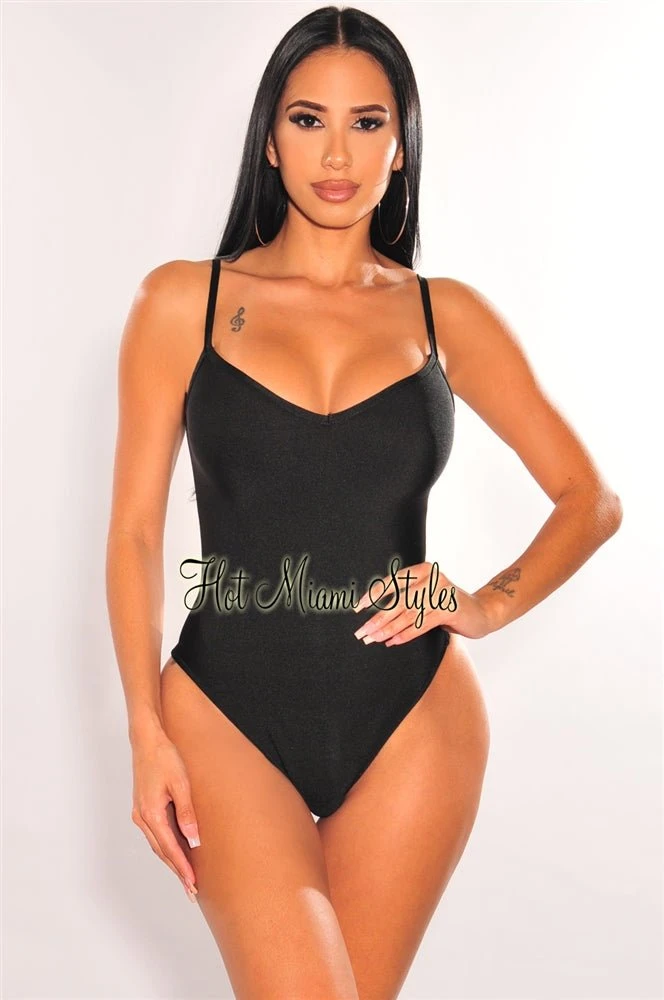 Black Bandage Spaghetti Straps Sweetheart Bodysuit 1 Black Bandage Spaghetti Straps Sweetheart Bodysuit