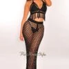 Black Crochet Halter Fringe Skirt Two Piece Set Cover Up