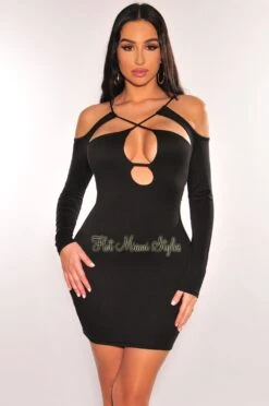 Black Cut Out CrissCross Long Sleeve Mini Dress