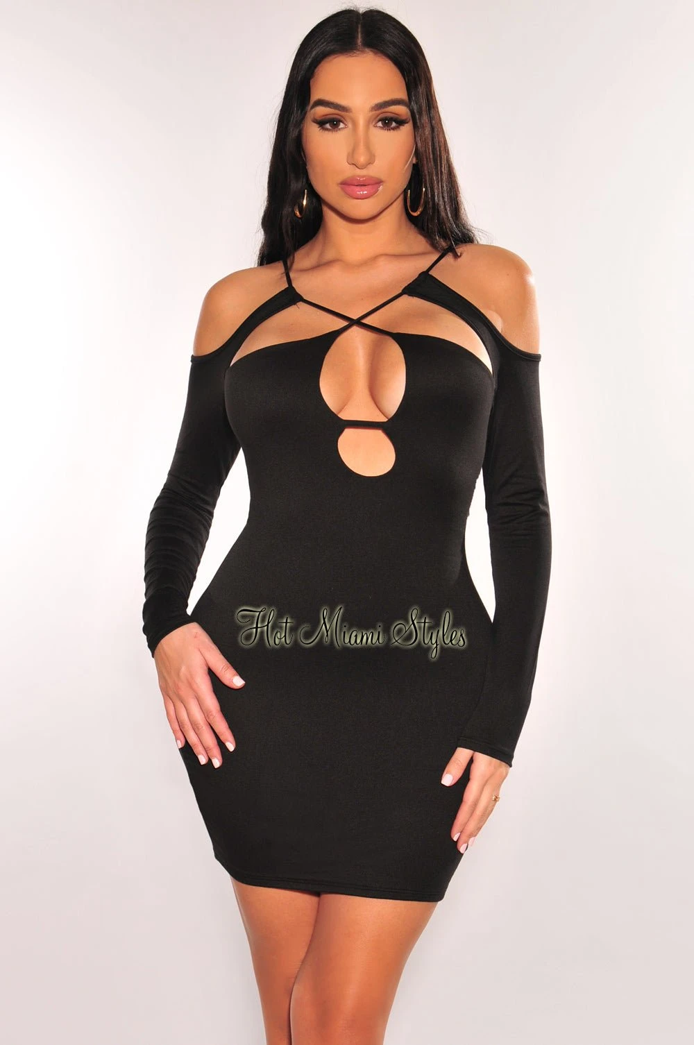 Black Cut Out CrissCross Long Sleeve Mini Dress 1 Black Cut Out CrissCross Long Sleeve Mini Dress