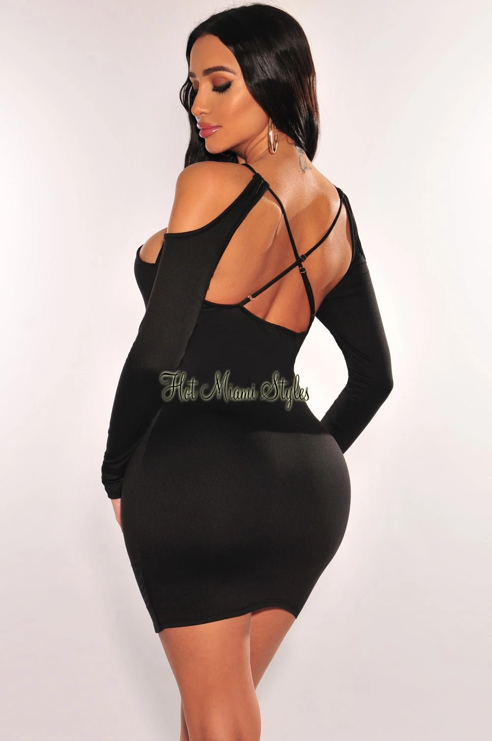 Black Cut Out CrissCross Long Sleeve Mini Dress 2 Black Cut Out CrissCross Long Sleeve Mini Dress - Image 2