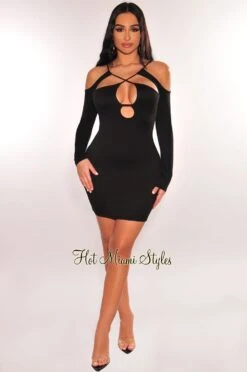 Black Cut Out CrissCross Long Sleeve Mini Dress 6 Black Cut Out CrissCross Long Sleeve Mini Dress -Miamis Style Shop black cut out crisscross long sleeve mini dress hot miami styles 549973