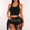 Black Denim High Waist Fringe Hem Shorts