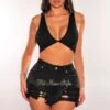 Black Denim High Waisted Ripped Frayed Hem Shorts