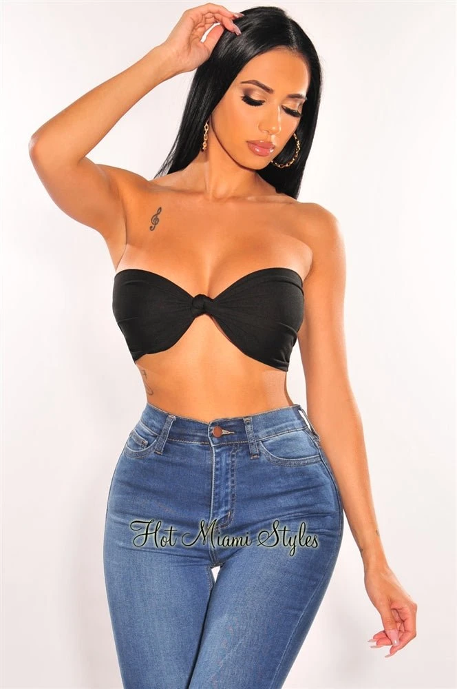Black Double Lined Multiwear Bandeau Tie Up Crop Top 5 Black Double Lined Multiwear Bandeau Tie Up Crop Top - Image 5