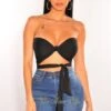 Black Double Lined Multiwear Bandeau Tie Up Crop Top