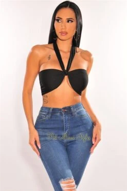 Black Double Lined Multiwear Bandeau Tie Up Crop Top 11 Black Double Lined Multiwear Bandeau Tie Up Crop Top -Miamis Style Shop black double lined multiwear bandeau tie up crop top hot miami styles 689740