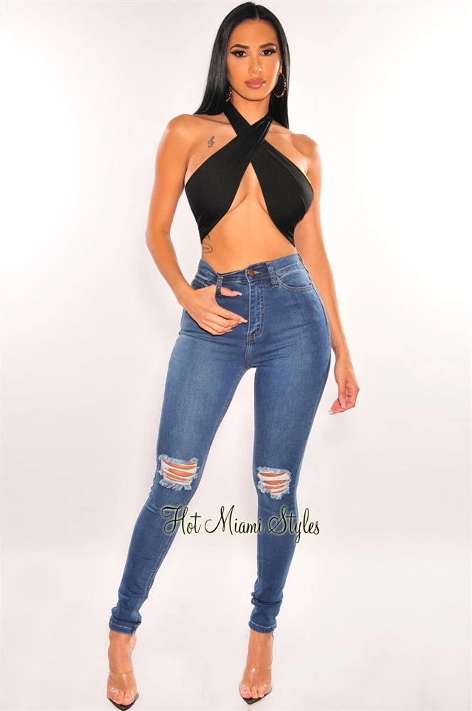 Black Double Lined Multiwear Bandeau Tie Up Crop Top 7 Black Double Lined Multiwear Bandeau Tie Up Crop Top - Image 7