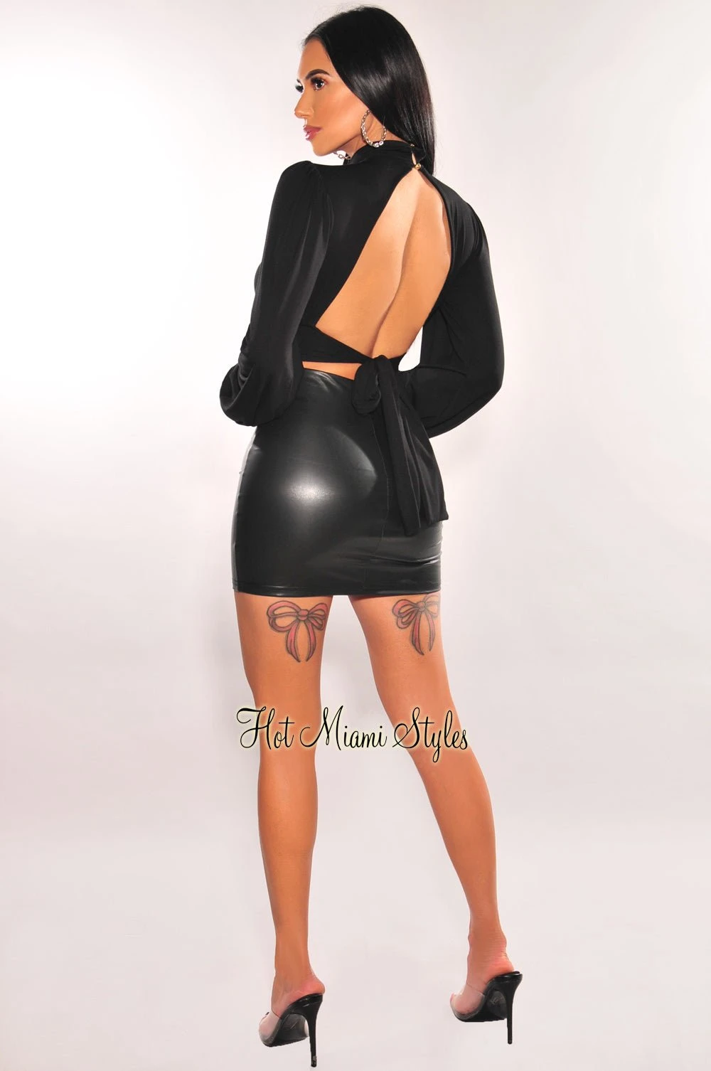 Black Faux Leather High Waist Mini Skirt 3 Black Faux Leather High Waist Mini Skirt - Image 3