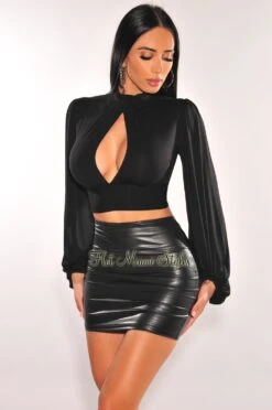 Black Faux Leather High Waist Mini Skirt