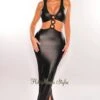 Black Faux Leather O-Ring Sleeveless Cut Out Double Slit Dress