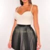 Black Faux Leather Pleated High Waist Skirt