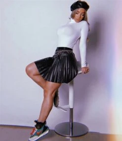 Black Faux Leather Pleated High Waist Skirt 9 Black Faux Leather Pleated High Waist Skirt -Miamis Style Shop black faux leather pleated high waist skirt hot miami styles 182790