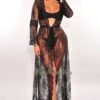 Black Floral Lace Crochet Sheer Tie Up Cover Up