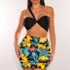 Black Floral Print High Waist Ruched Cover Up Skirt