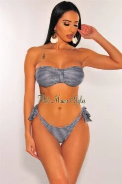 Black Gingham Checker Tie Up Sides Scrunch Butt Bikini -Miamis Style Shop black gingham checker tie up sides scrunch butt bikini hot miami styles 176624