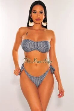 Black Gingham Checker Tie Up Sides Scrunch Butt Bikini