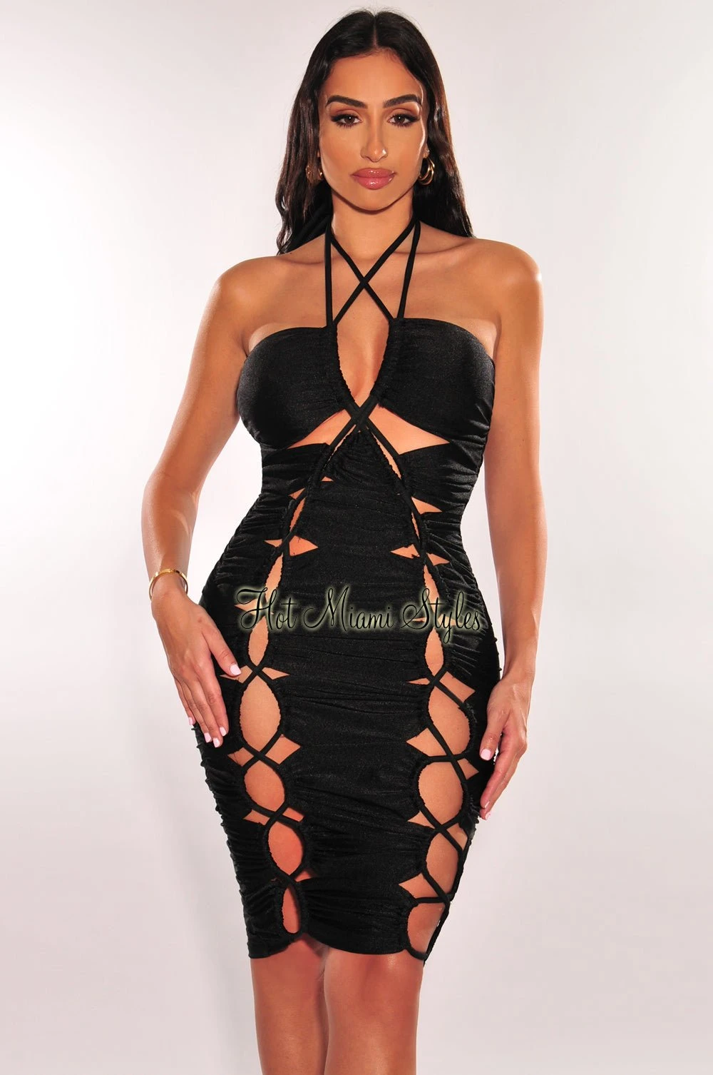 Black Halter Cut Out Rope Lace Up Dress 1 Black Halter Cut Out Rope Lace Up Dress