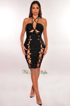 Black Halter Cut Out Rope Lace Up Dress 6 Black Halter Cut Out Rope Lace Up Dress -Miamis Style Shop black halter cut out rope lace up dress hot miami styles 419153