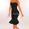 Black Halter Ruched Ruffle Hem Dress