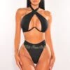 Black Halter Underwire CrissCross Tie Up Scrunch Butt Bikini