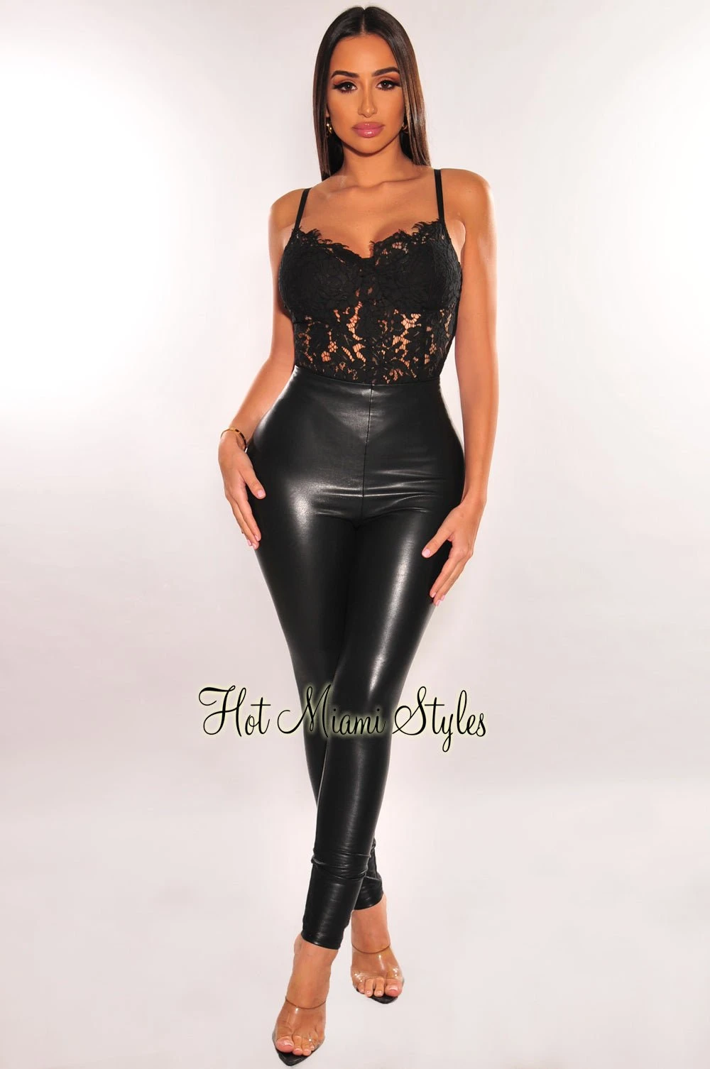 Black Lace Padded Spaghetti Straps Cut Out Back Bodysuit 3 Black Lace Padded Spaghetti Straps Cut Out Back Bodysuit - Image 3