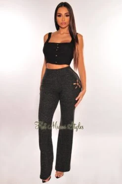 Black Linen Square Neck Sleeveless Button Up Crop Top -Miamis Style Shop black linen square neck sleeveless button up crop top hot miami styles 835651