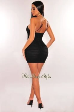 Black Mesh Gold Chain One Shoulder Ruched Dress 8 Black Mesh Gold Chain One Shoulder Ruched Dress -Miamis Style Shop black mesh gold chain one shoulder ruched dress hot miami styles 496869