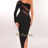 Black Mesh One Sleeve Slit Midi Dress