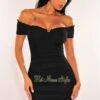 Black Mesh Padded Off Shoulder Ruched Dress