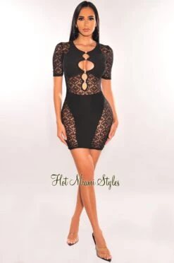 Black Mesh Sheer Button Up Mini Dress -Miamis Style Shop black mesh sheer button up mini dress hot miami styles 472726