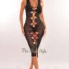 Black Mesh Sheer Lace Up Sleeveless Cover Up Dress
