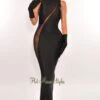 Black Mesh Sleeveless Mock Neck Mermaid Gown + Gloves