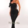 Black Mesh Spaghetti Straps Ruched Lace Up Sides Jumpsuit