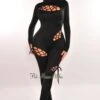 Black Mock Neck Cut Out Lace Up Long Sleeve Jumpsuit