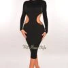 Black Mock Neck Gold Chain Cut Out Long Sleeve Dress