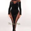 Black Mock Neck Velour Mesh Long Sleeve Jumpsuit