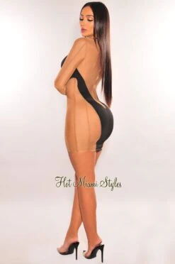 Black Nude Mesh Sheer Long Sleeve Mini Dress -Miamis Style Shop black nude mesh sheer long sleeve mini dress hot miami styles 505687