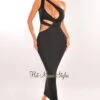 Black One Shoulder Cut Out Midi Dress