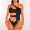 Black One Shoulder Cut Out Swimsuit