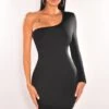 Black One Sleeve Cut Out Back Mini Dress