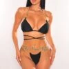 Black Padded Gold Chain Halter Tie Up High Cut Bikini