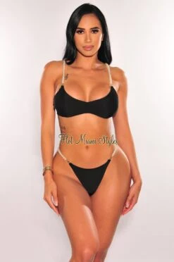 Black Pearl Straps Scoop Neck Scrunch Butt Bikini